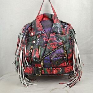 ⭐️Host Pick⭐️Multi Graffiti Motorcycle Jacket Fringe Backpack